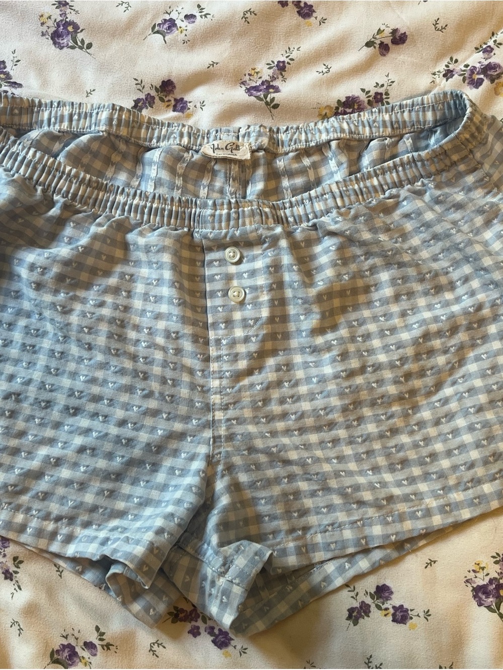 John Galt Plaid Heart Keira Boxer Shorts-
Light Blue Gingham Cotton